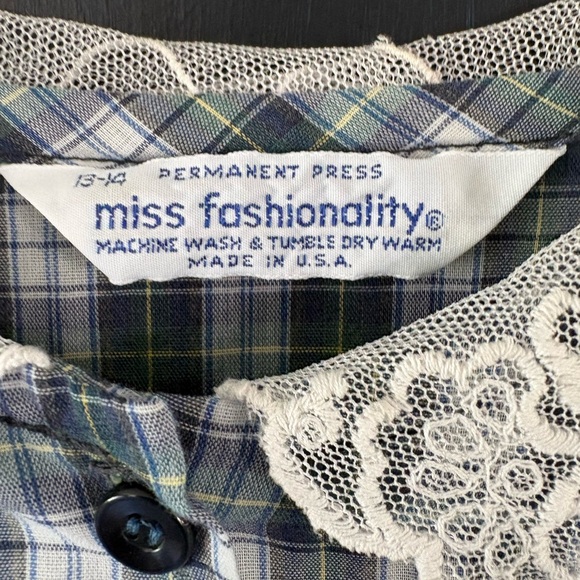 VTG 70s Miss Fashionality Short Sleeve Blouse Peter Pan Lace Collar Trim Rare - Picture 4 of 7